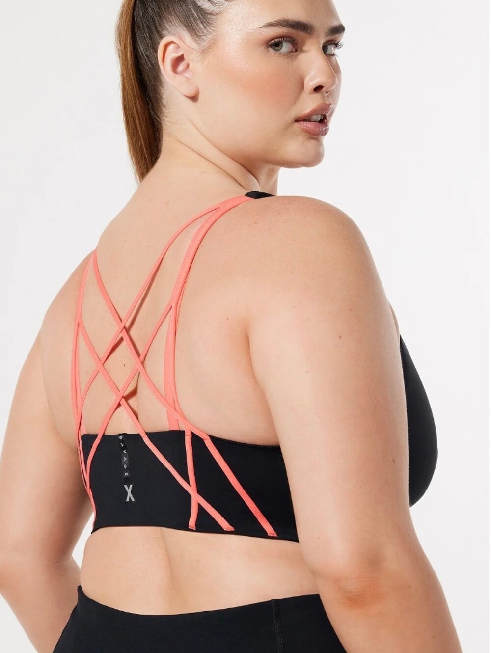 Women’s Black Sports Bra with Coral Strappy Back Sz. 4X- 22/24